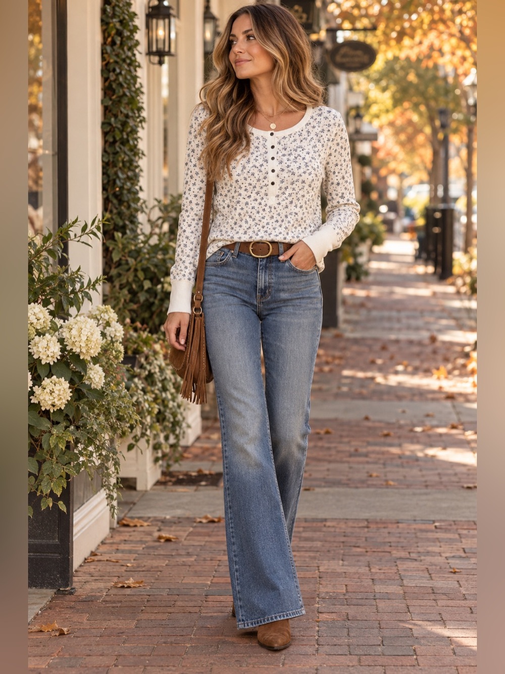 Lucky Brand Blue Floral Waffle Knit Henley Long Sleeve Top Size M